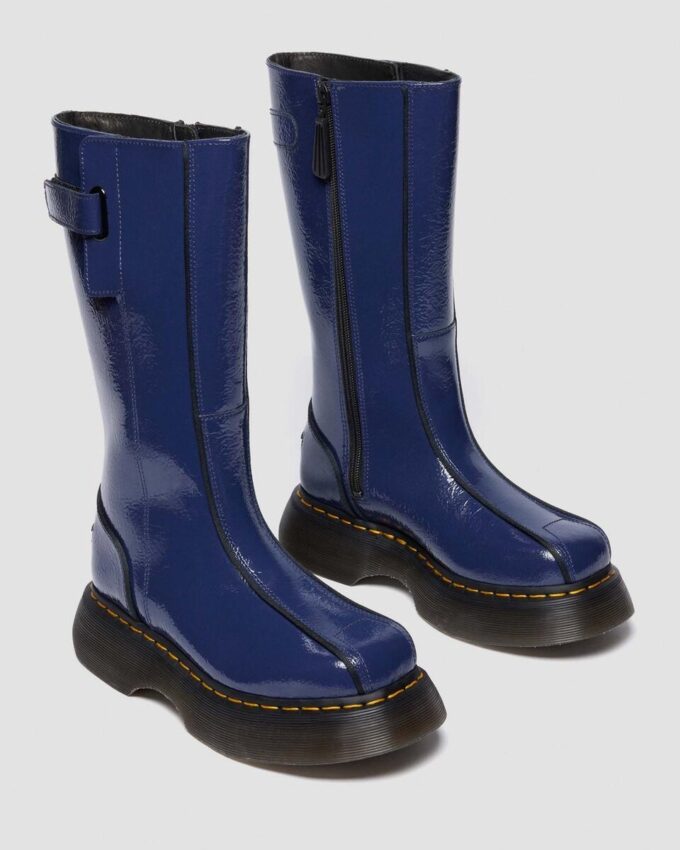 BUZZ HI Uzun Distressed Patent Leather Botlar BUZZ HI Uzun Distressed Patent Leather Botlar