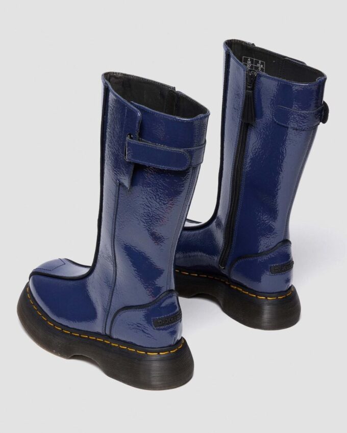 BUZZ HI Uzun Distressed Patent Leather Botlar BUZZ HI Uzun Distressed Patent Leather Botlar