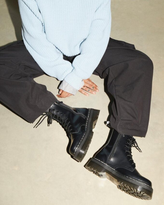Jadon Beyaz Dikişli Smooth Leather Platform Botlar