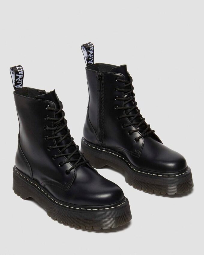 Jadon Beyaz Dikişli Smooth Leather Platform Botlar