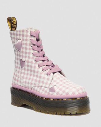JADON HEART Gingham Deri Platform Botlar