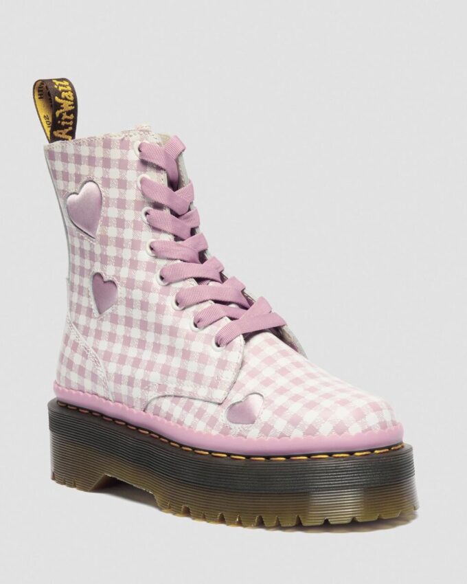 JADON HEART Gingham Deri Platform Botlar JADON HEART Gingham Deri Platform Botlar