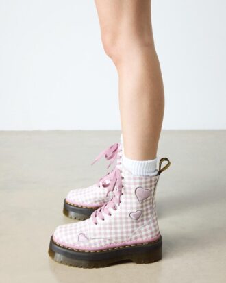 JADON HEART Gingham Deri Platform Botlar