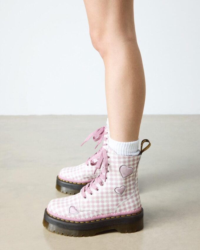 JADON HEART Gingham Deri Platform Botlar JADON HEART Gingham Deri Platform Botlar