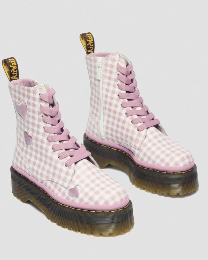 JADON HEART Gingham Deri Platform Botlar JADON HEART Gingham Deri Platform Botlar