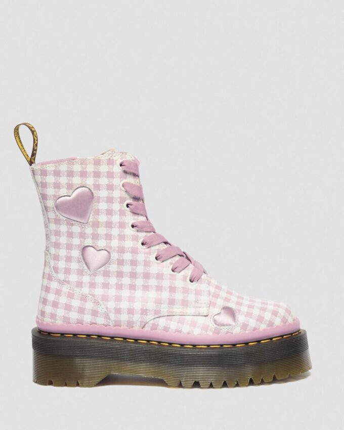 JADON HEART Gingham Deri Platform Botlar JADON HEART Gingham Deri Platform Botlar