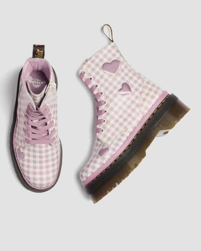 JADON HEART Gingham Deri Platform Botlar JADON HEART Gingham Deri Platform Botlar