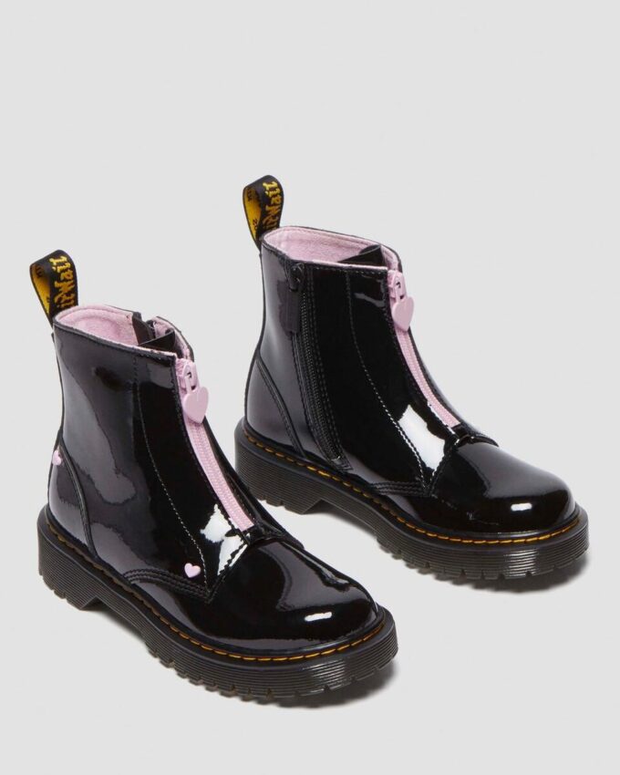 Junior Heart Nappa Patent Leather Çekmeli Botlar Junior Heart Nappa Patent Leather Çekmeli Botlar