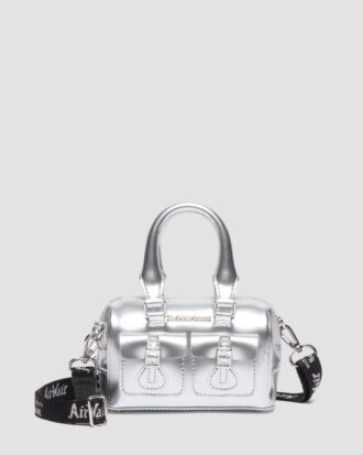 Mini Üst Saplı Çanta Gümüş Patent Leather Çanta